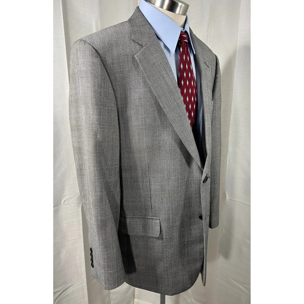 Jos. A. Bank Signature Collection Mens 44R Grey Glen Plaid 100% Wool Blazer Coat